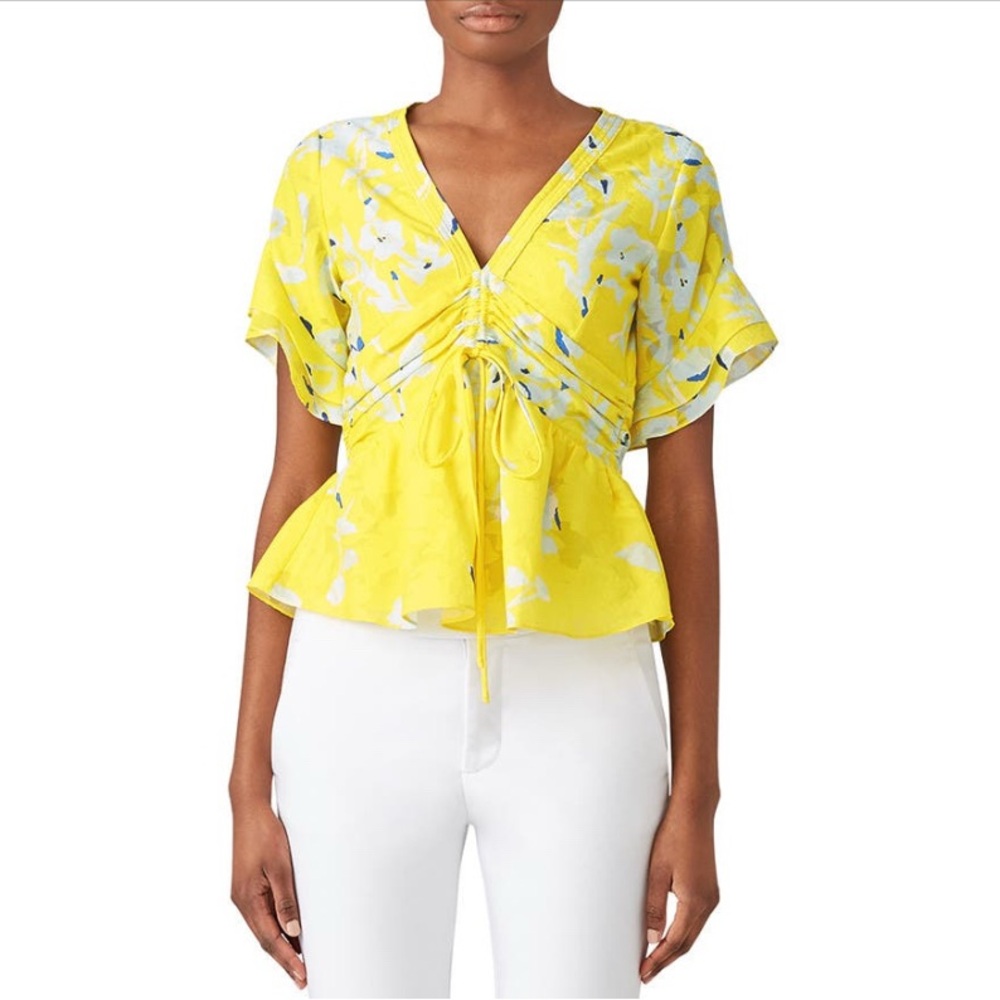 Tanya Taylor Bright Yellow Floral Blouse